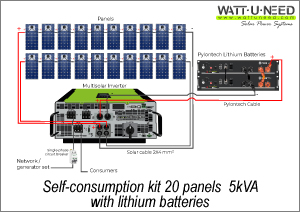 Self-consumption kit 20 panels 5kVA lithium storage